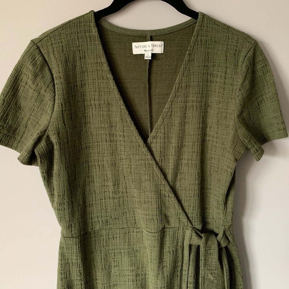 Madewell Dress (short sleeve) Wrap Dress - Army Green Textured